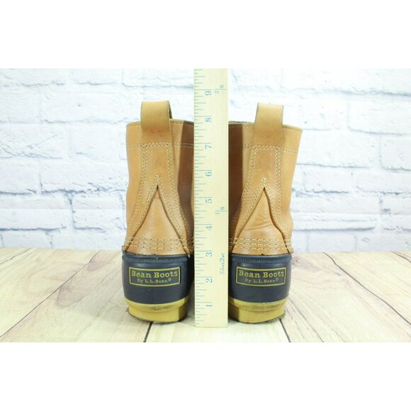 LL Bean Blue Brown Leather 8" Ankle Duck Boots Unlined Lace Up Size 9 M - Picture 6 of 10